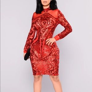 Red Sequin Mesh Dress